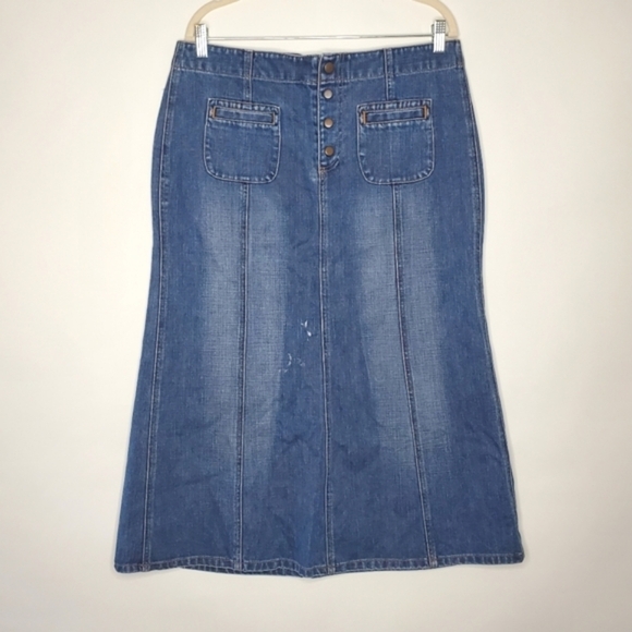 Gap Jeans Denim Maxi Skirt Size 14 Cotton Button Front Modest Office Boho Y2K - Picture 9 of 9